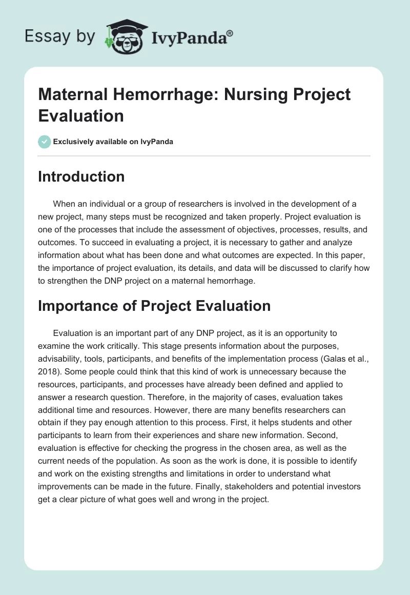 Maternal Hemorrhage: Nursing Project Evaluation. Page 1