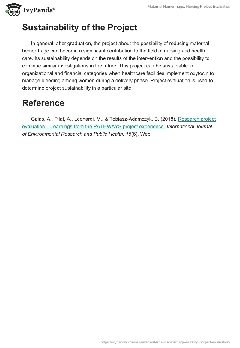 Maternal Hemorrhage: Nursing Project Evaluation. Page 3