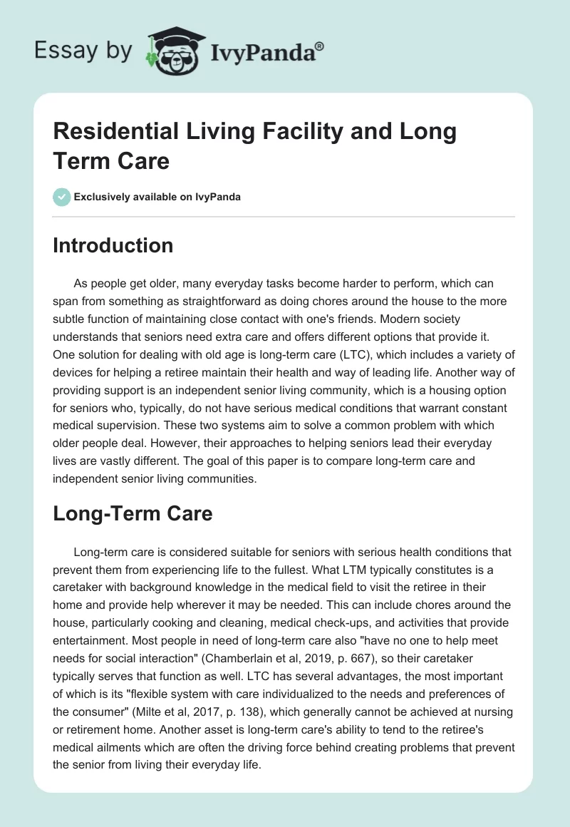 Residential Living Facility and Long Term Care. Page 1