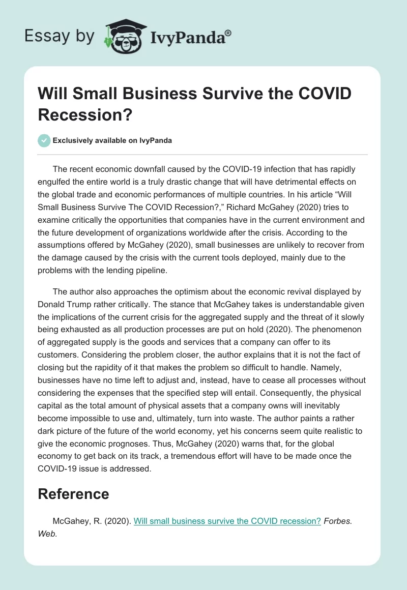Will Small Business Survive the COVID Recession?. Page 1
