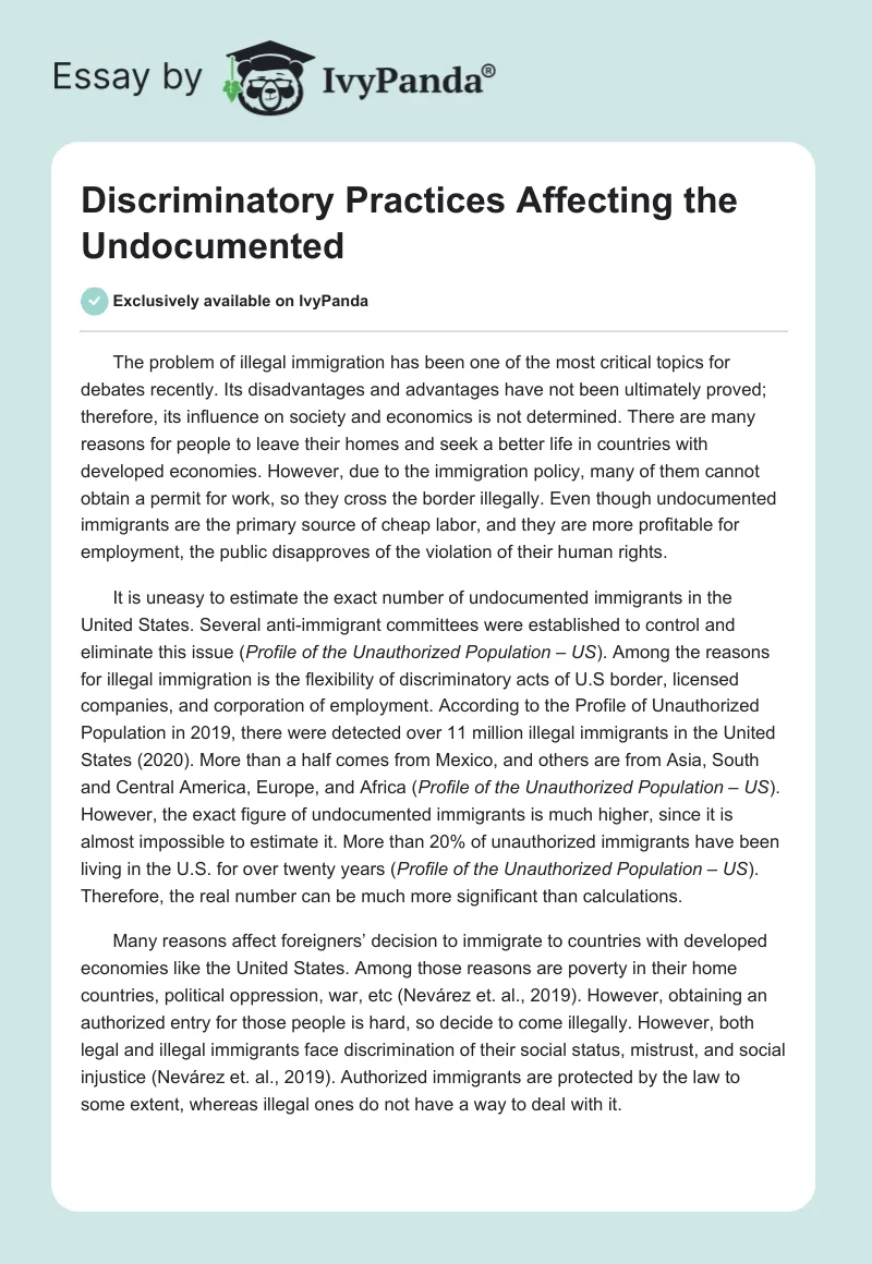Discriminatory Practices Affecting the Undocumented. Page 1