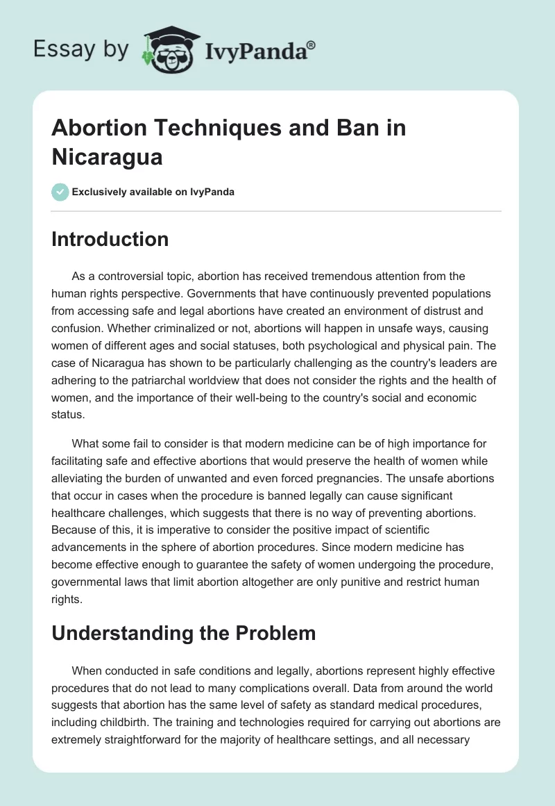 Abortion Techniques and Ban in Nicaragua. Page 1