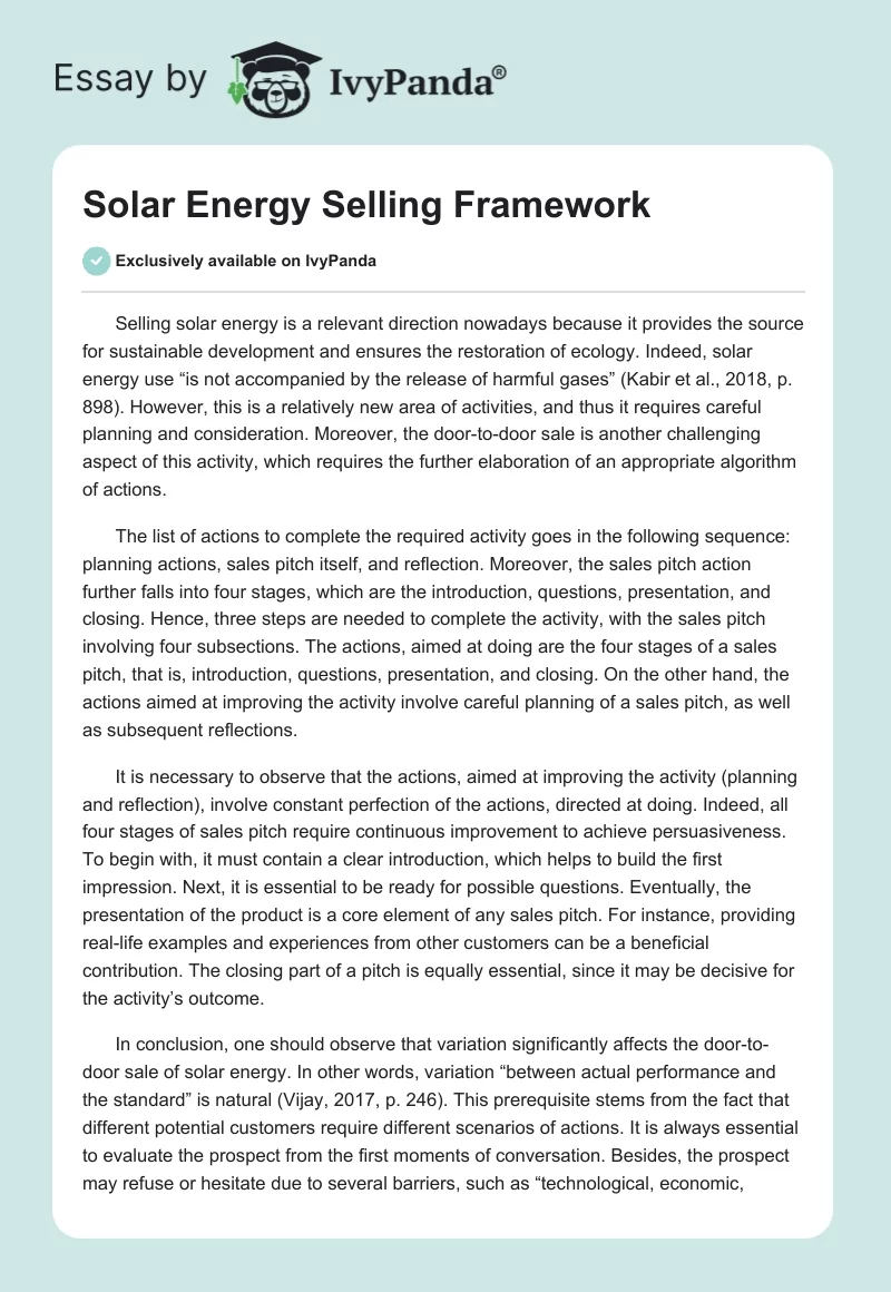 Solar Energy Selling Framework. Page 1
