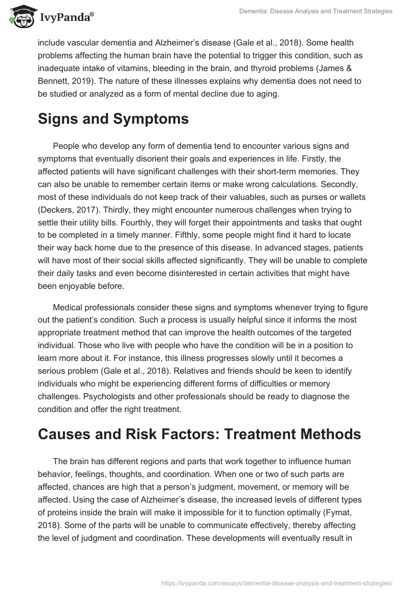 Dementia: Disease Analysis and Treatment Strategies. Page 2