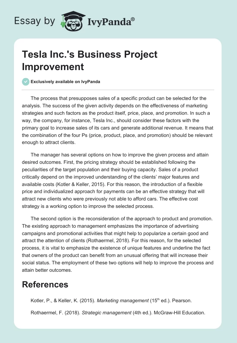 Tesla Inc.'s Business Project Improvement. Page 1