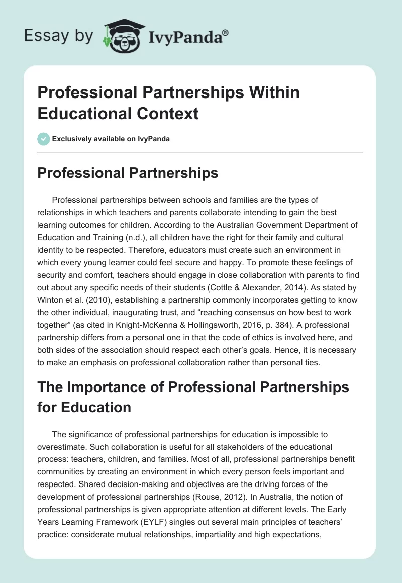Professional Partnerships Within Educational Context. Page 1