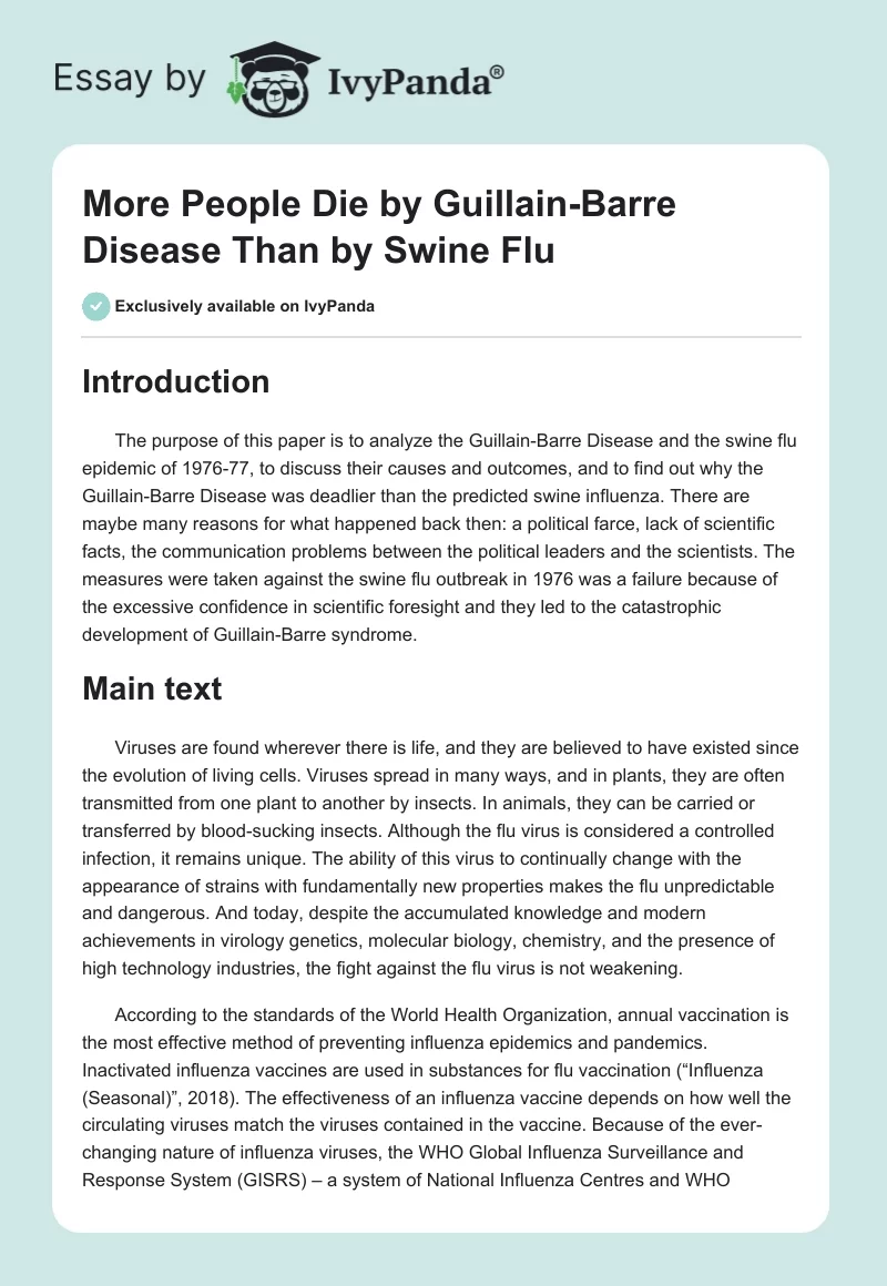 More People Die by Guillain-Barre Disease Than by Swine Flu. Page 1