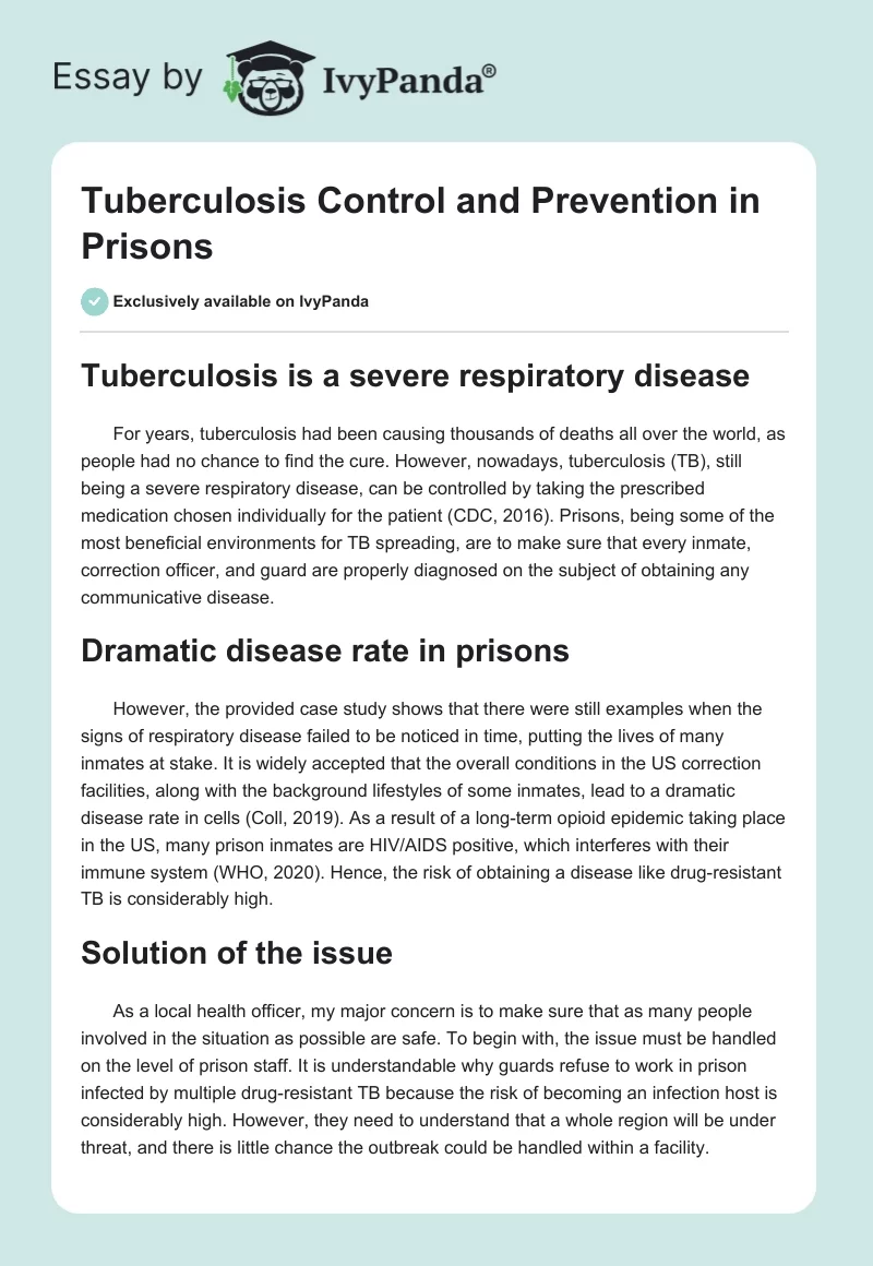 Tuberculosis Control and Prevention in Prisons. Page 1
