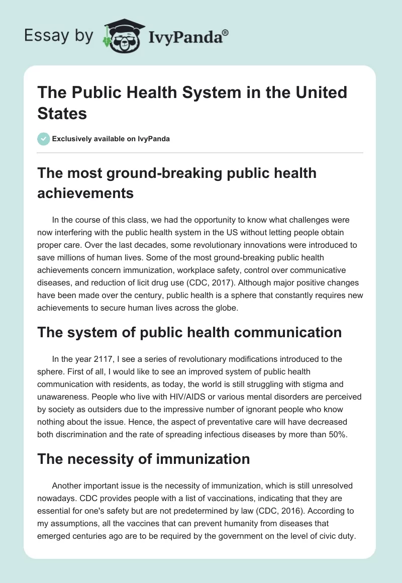 The Public Health System in the United States. Page 1
