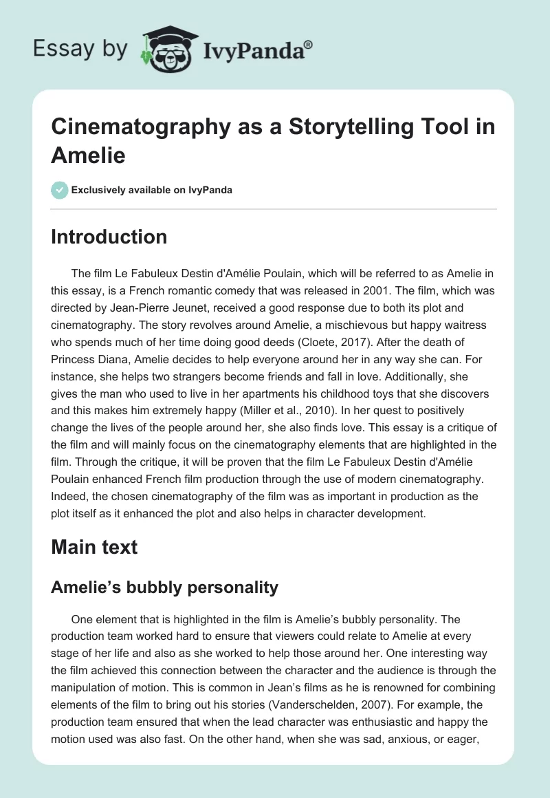 Cinematography as a Storytelling Tool in Amelie. Page 1