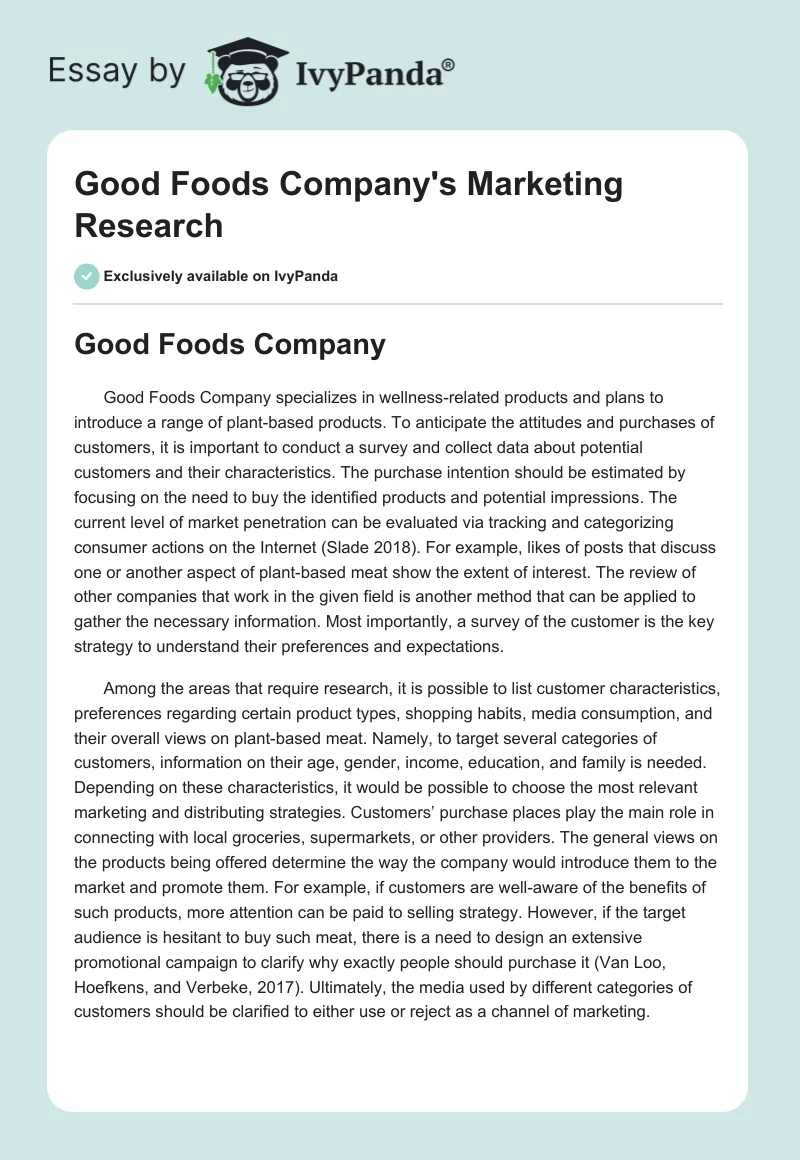 Good Foods Company's Marketing Research. Page 1
