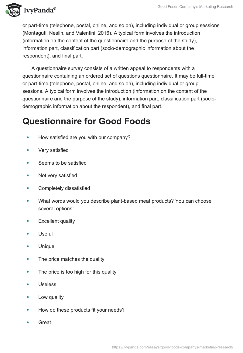 Good Foods Company's Marketing Research. Page 4