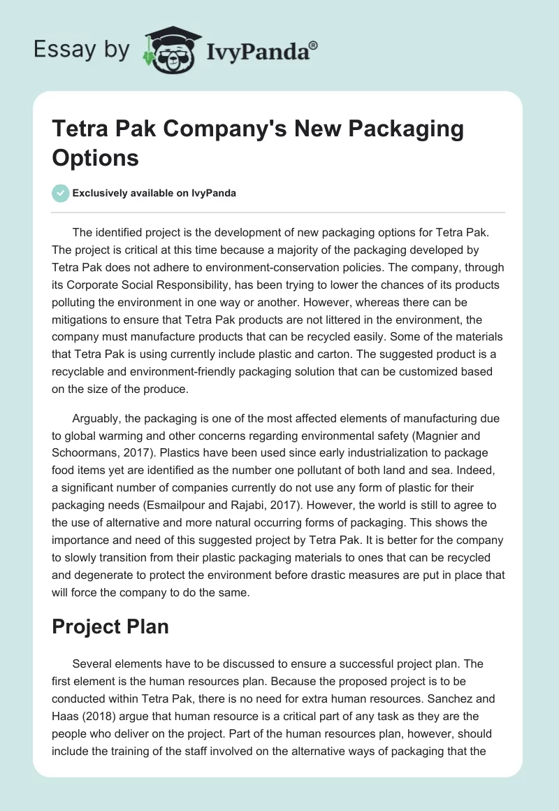 Tetra Pak Company's New Packaging Options. Page 1