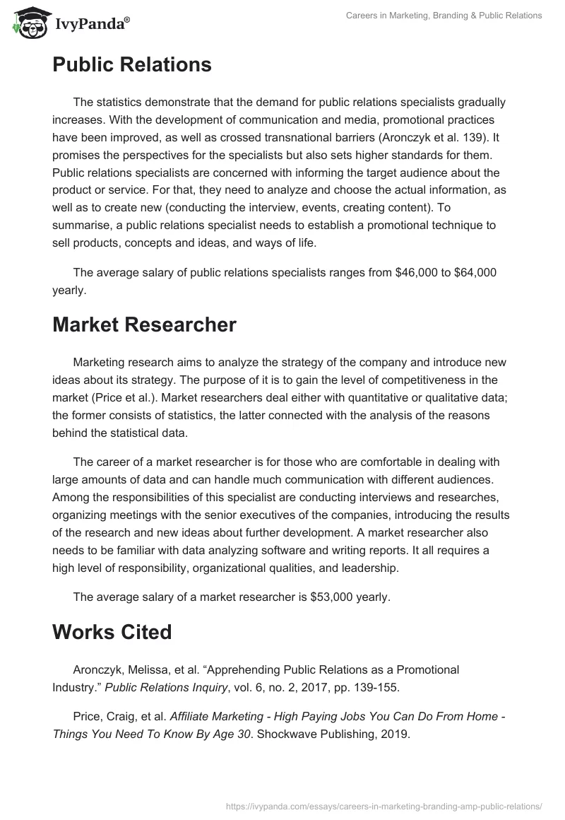 Careers in Marketing, Branding & Public Relations. Page 2