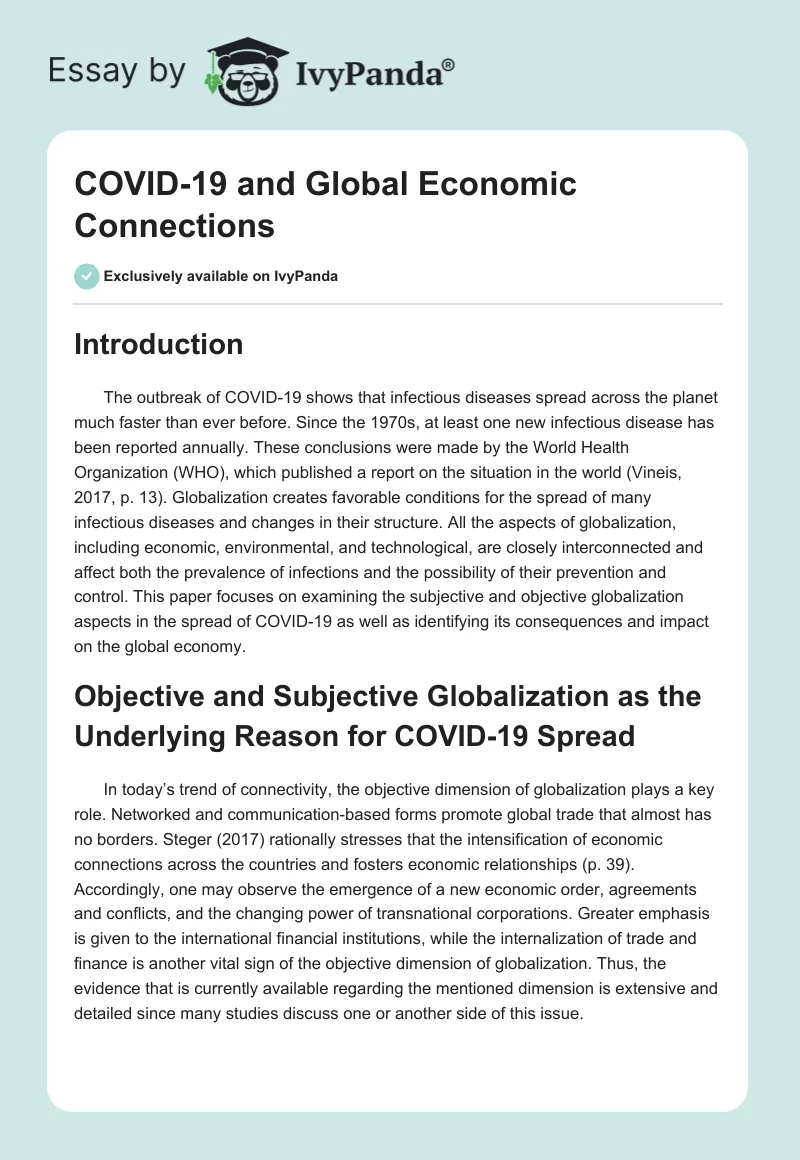COVID-19 and Global Economic Connections. Page 1