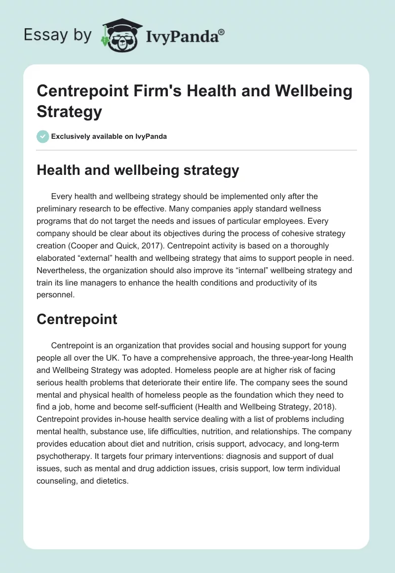 Centrepoint Firm's Health and Wellbeing Strategy. Page 1