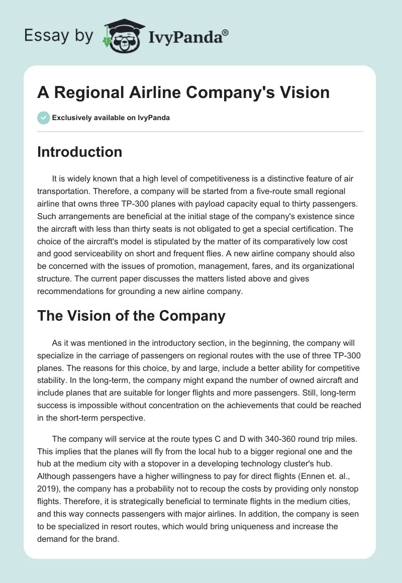 A Regional Airline Company's Vision. Page 1