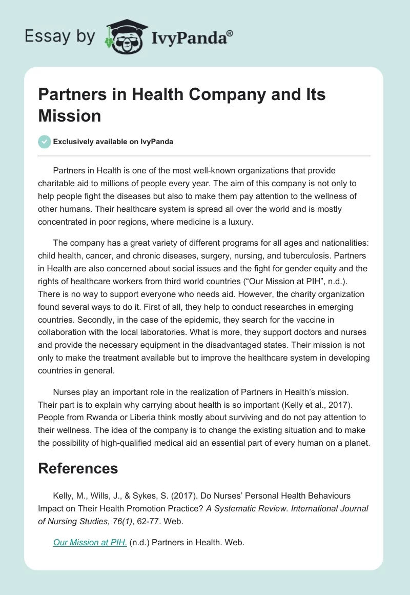 Partners in Health Company and Its Mission. Page 1