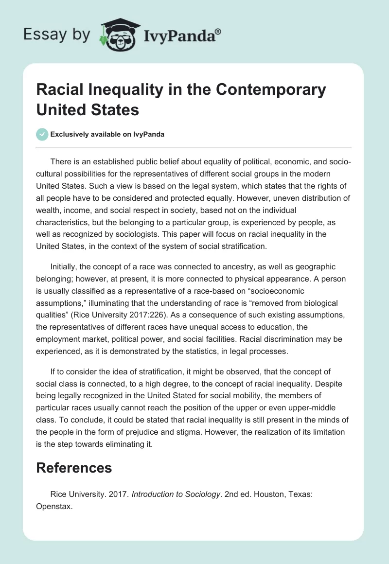 Racial Inequality in the Contemporary United States. Page 1