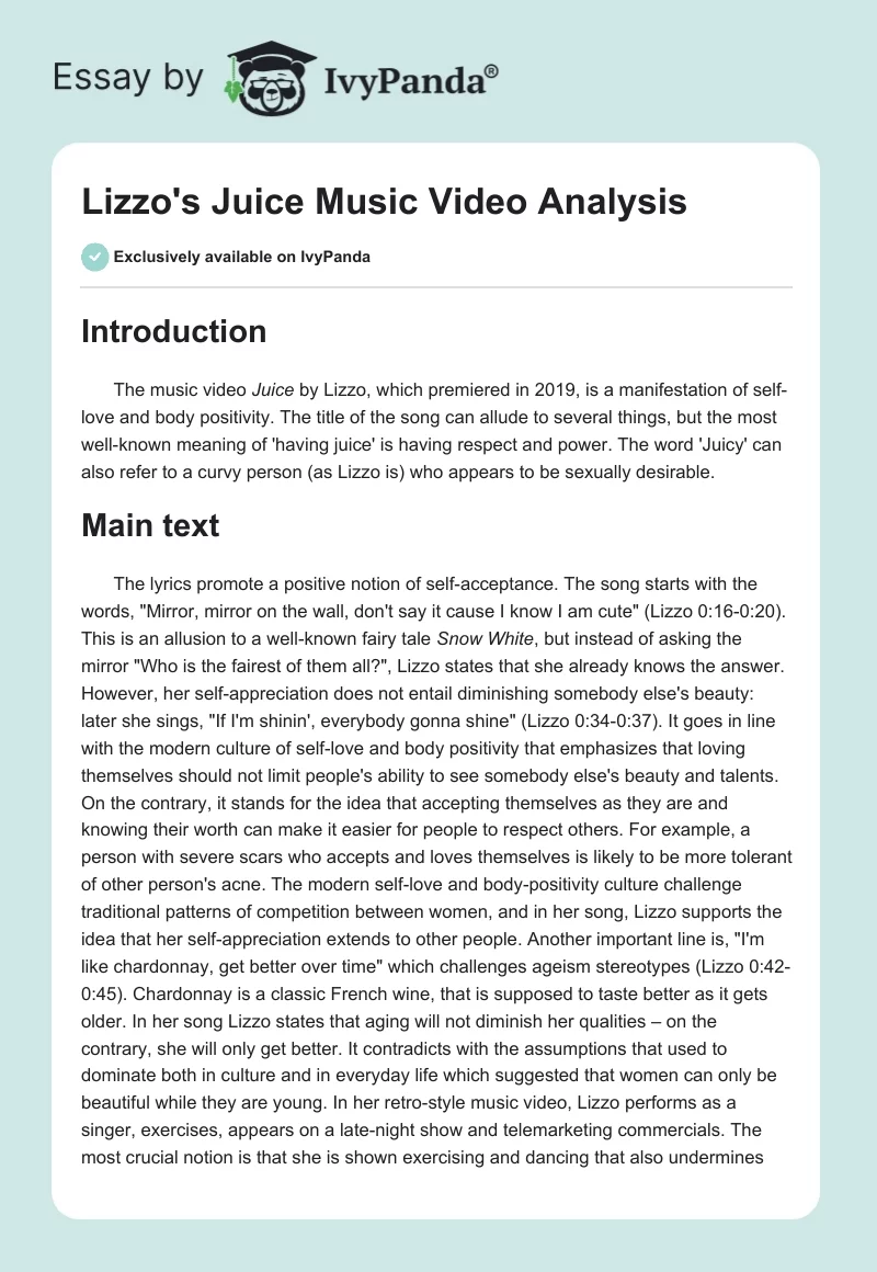 Lizzo's "Juice" Music Video Analysis. Page 1
