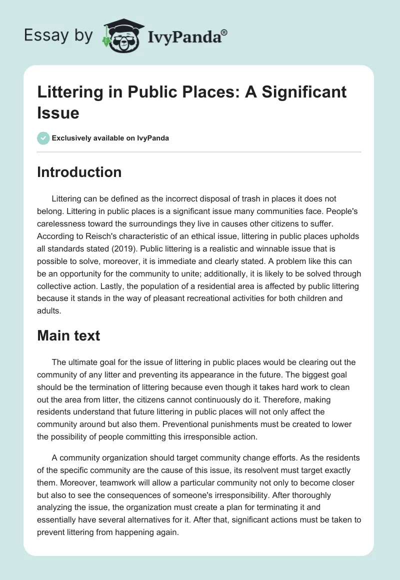 Littering in Public Places: A Significant Issue. Page 1