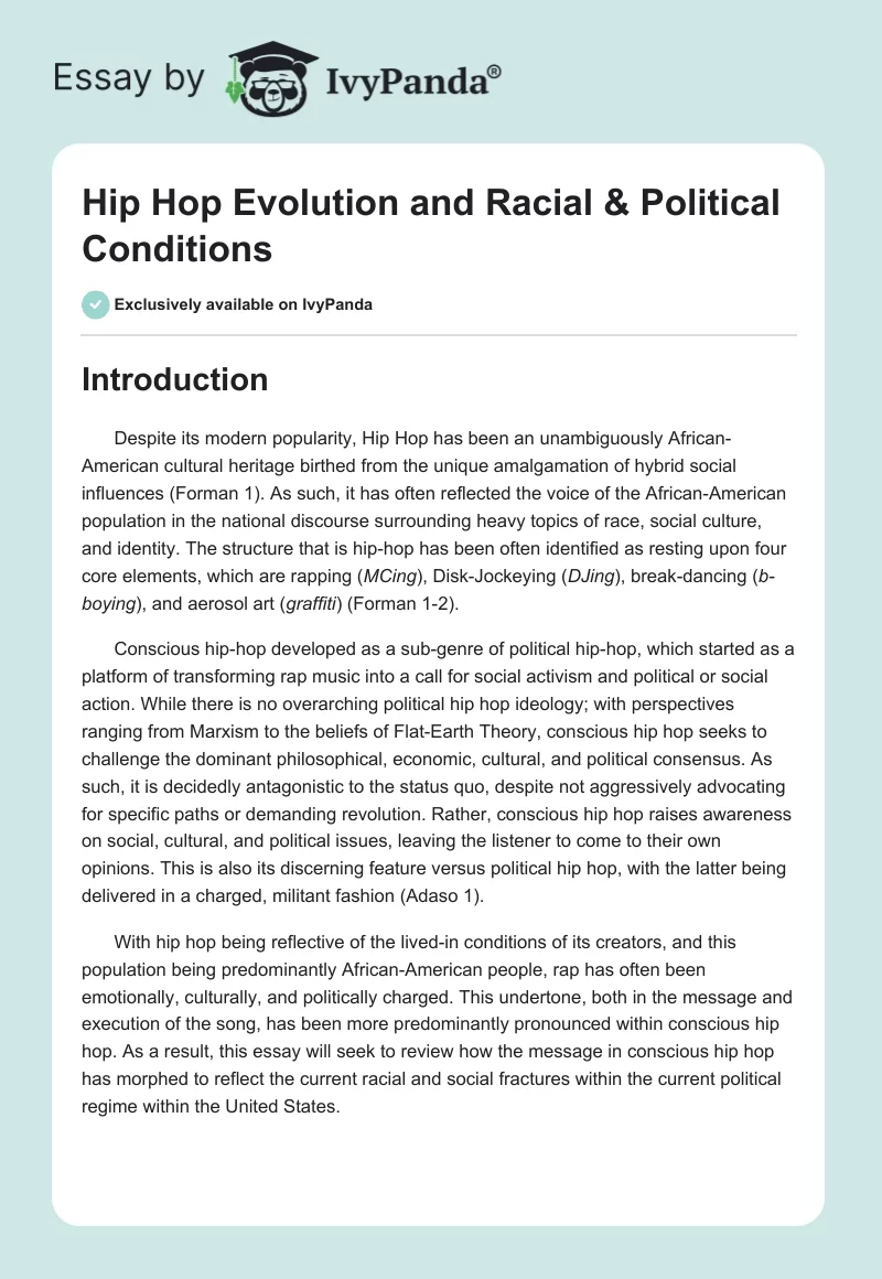 Hip Hop Evolution and Racial & Political Conditions. Page 1