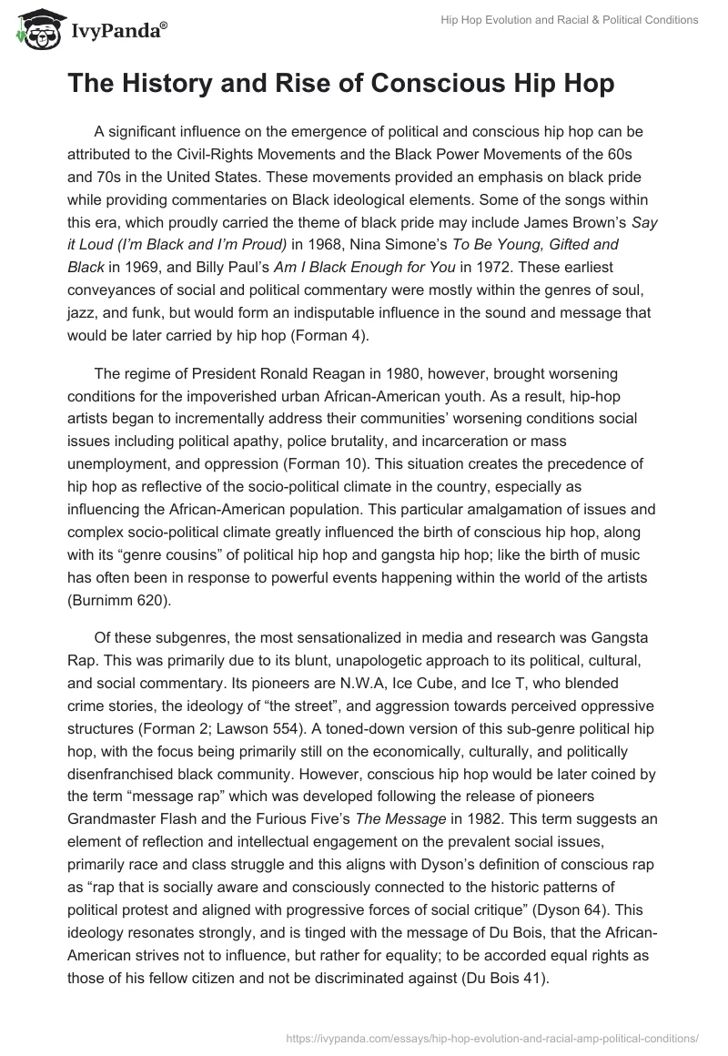 Hip Hop Evolution and Racial & Political Conditions. Page 2