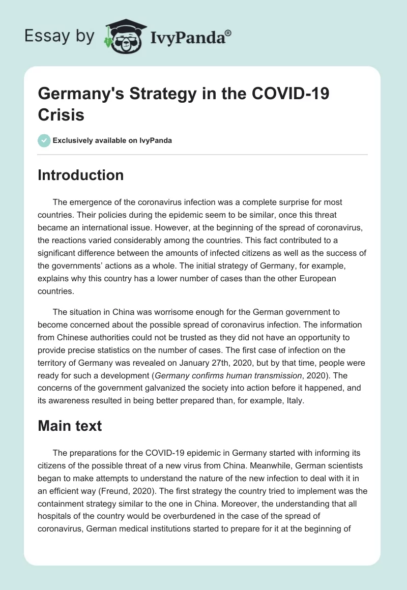 Germany's Strategy in the COVID-19 Crisis. Page 1