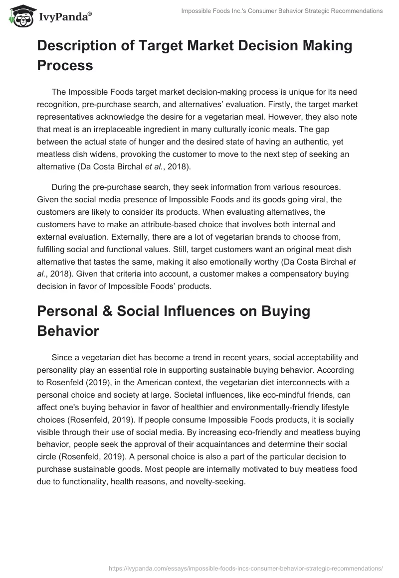 Impossible Foods Inc.'s Consumer Behavior Strategic Recommendations. Page 2