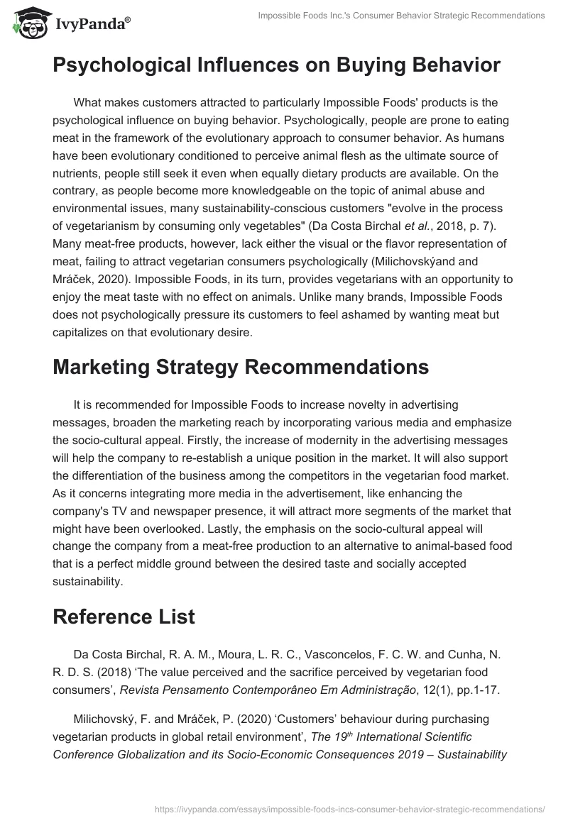 Impossible Foods Inc.'s Consumer Behavior Strategic Recommendations. Page 3