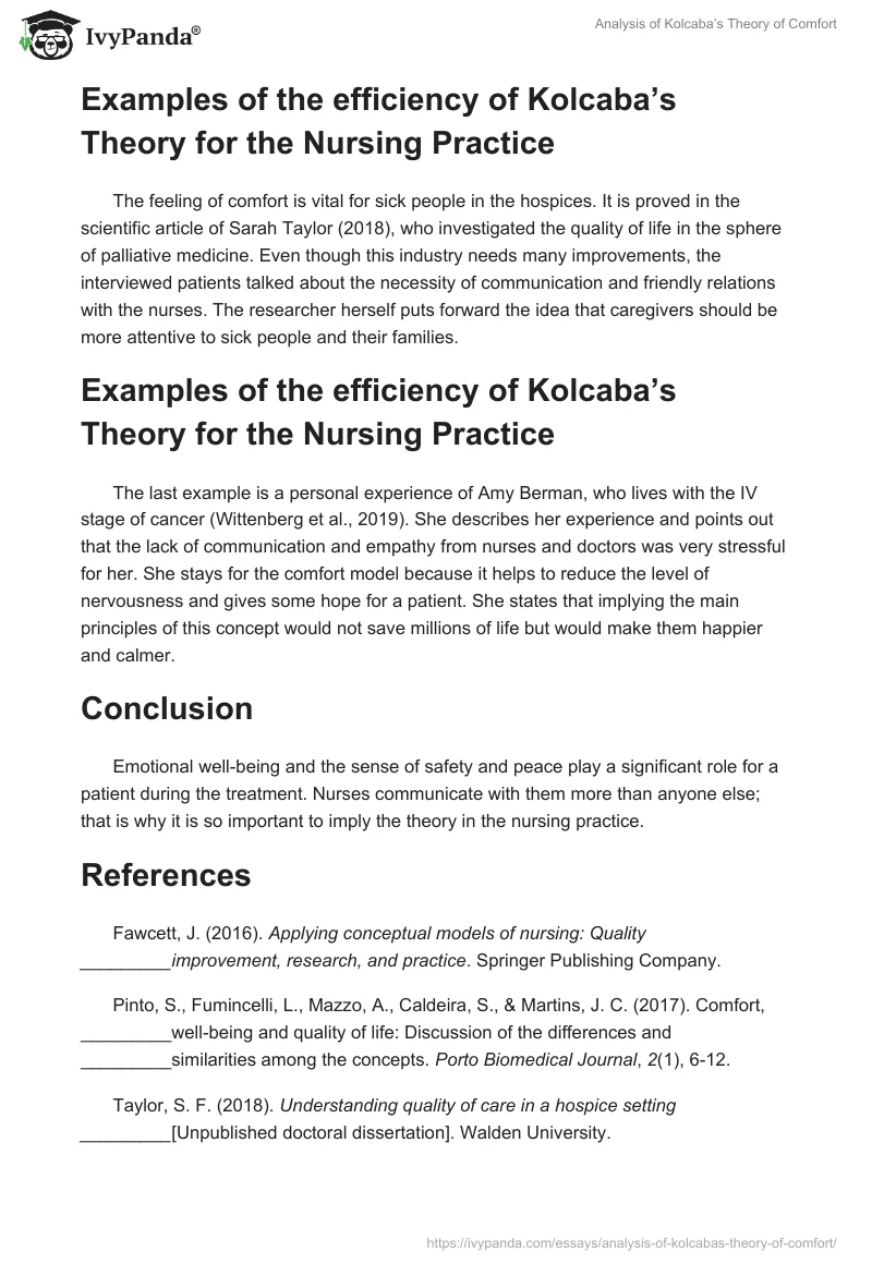 Analysis of Kolcaba’s Theory of Comfort. Page 4
