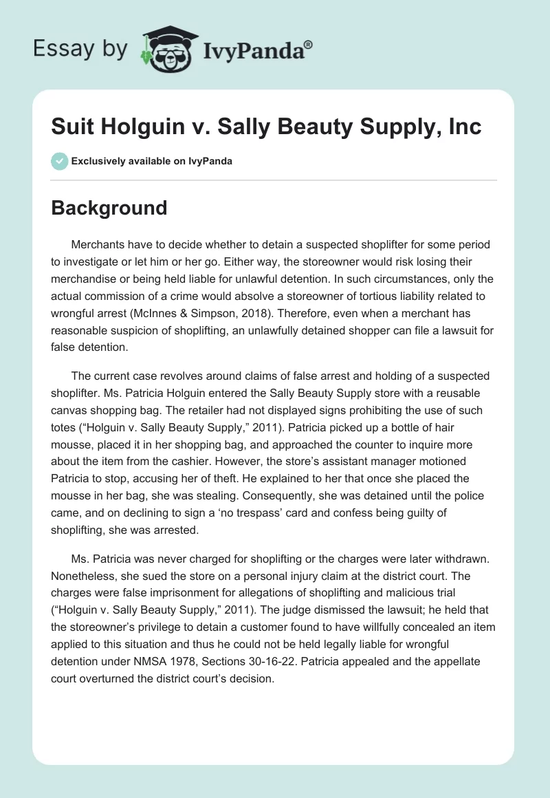 Suit Holguin v. Sally Beauty Supply, Inc. Page 1