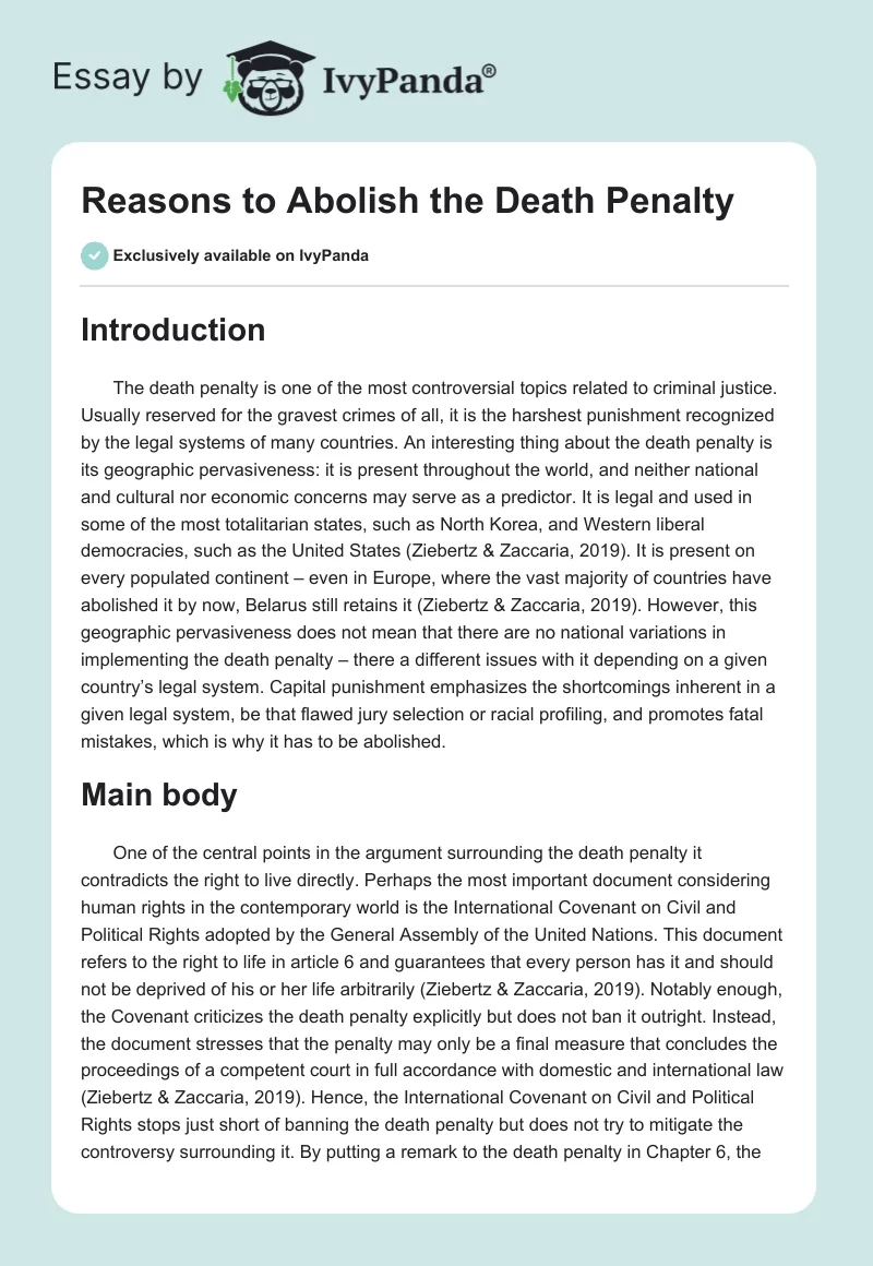 Reasons to Abolish the Death Penalty. Page 1