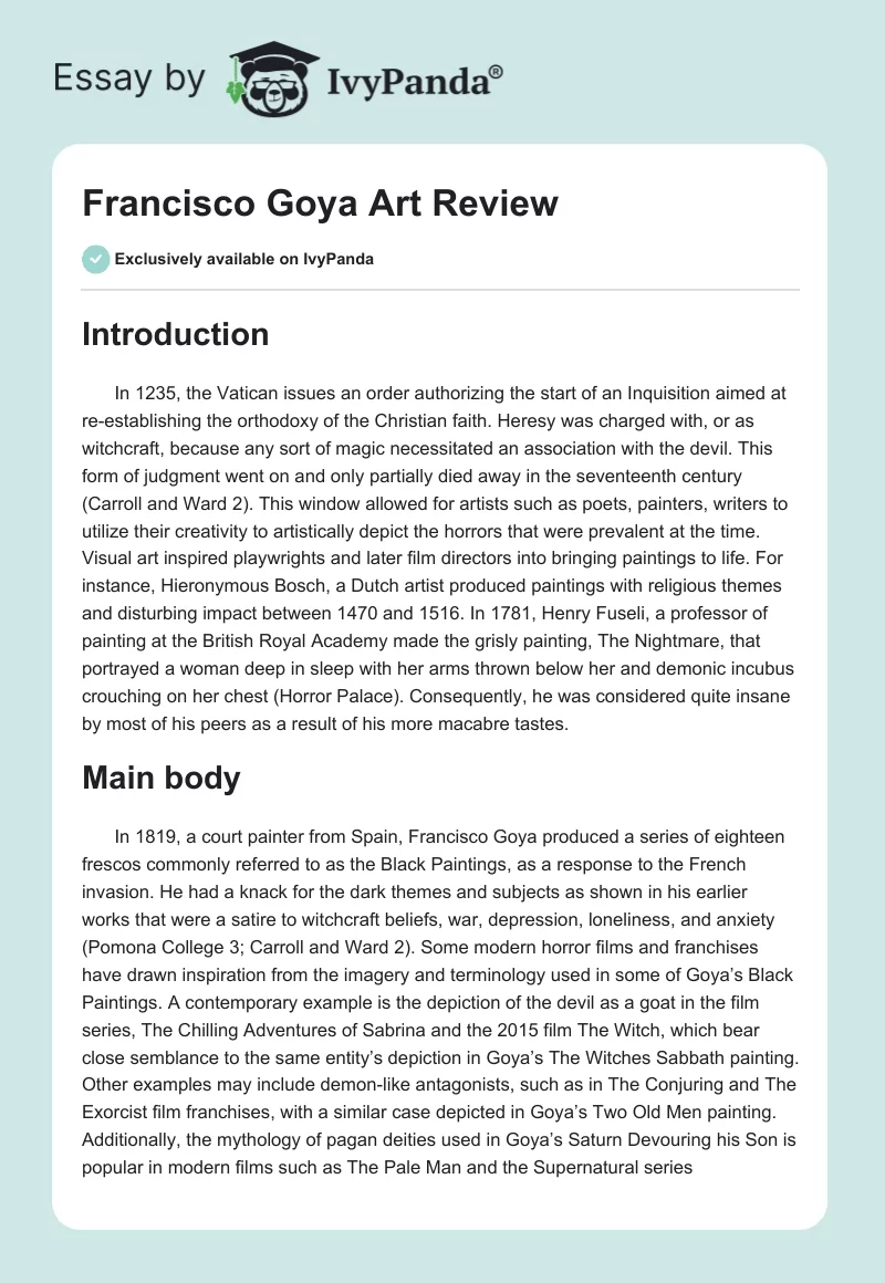 Francisco Goya Art Review. Page 1