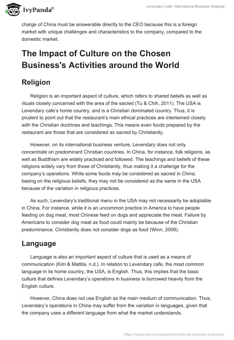Levendary Café: International Business Analysis. Page 5