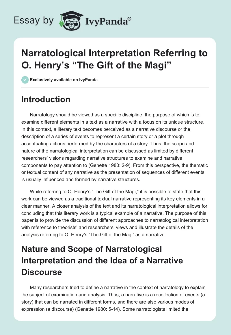 Narratological Interpretation Referring to O. Henry’s “The Gift of the Magi”. Page 1