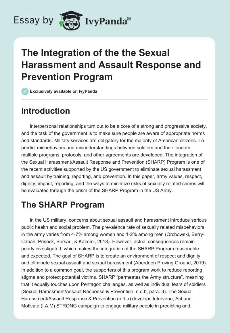 The Integration of the the Sexual Harassment and Assault Response and Prevention Program. Page 1