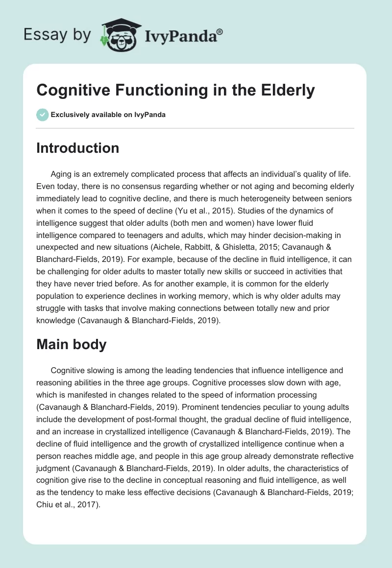 Cognitive Functioning in the Elderly. Page 1
