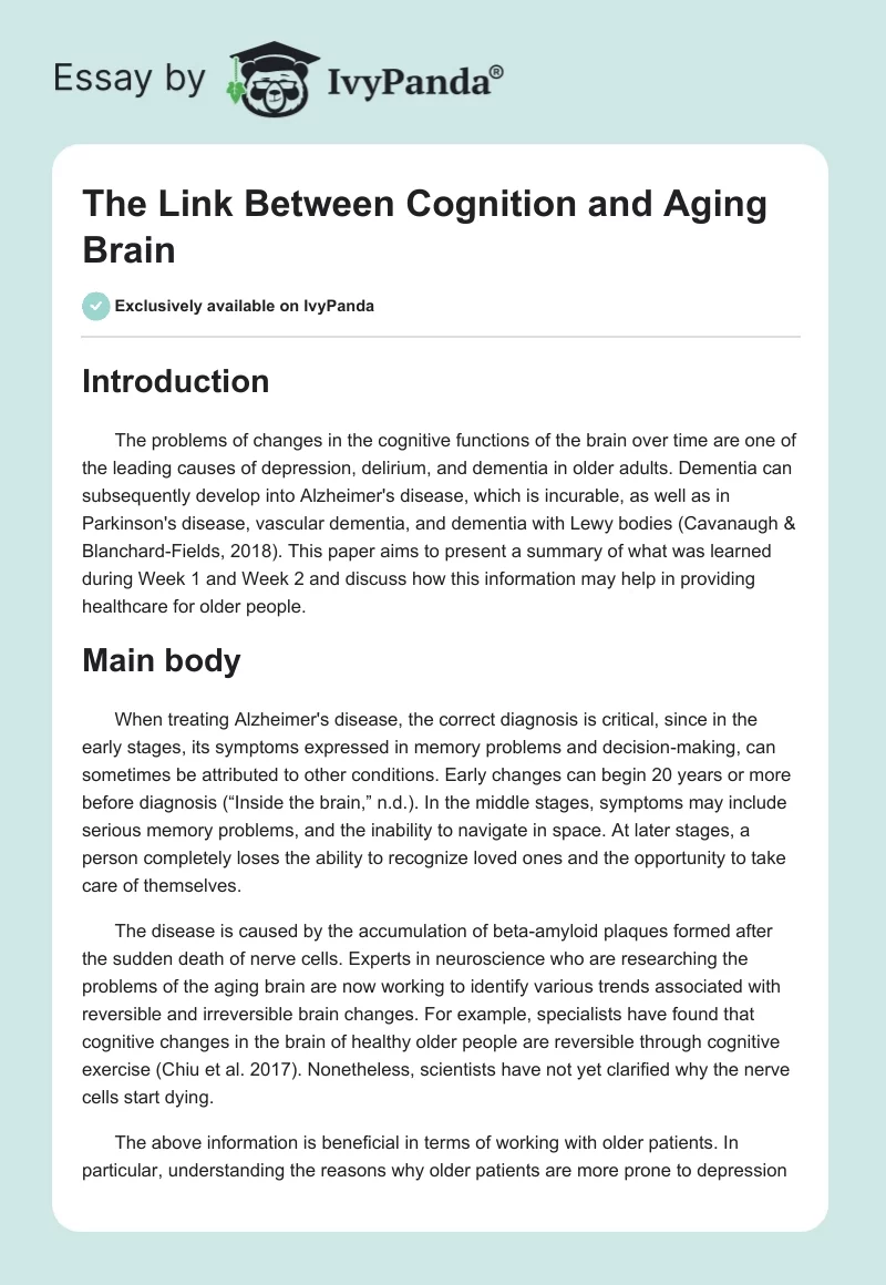 The Link Between Cognition and Aging Brain. Page 1