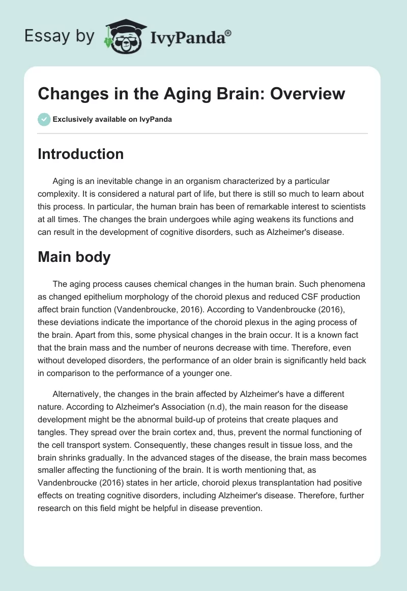 Changes in the Aging Brain: Overview. Page 1