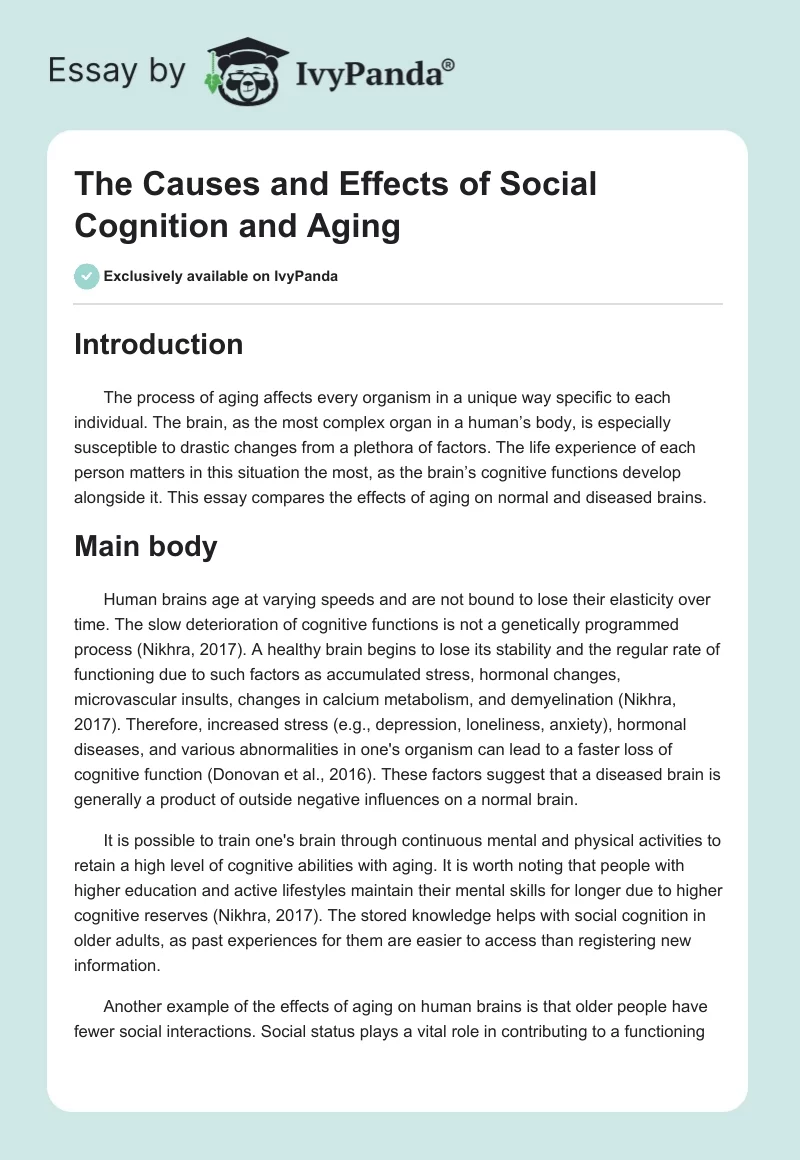 The Causes and Effects of Social Cognition and Aging. Page 1