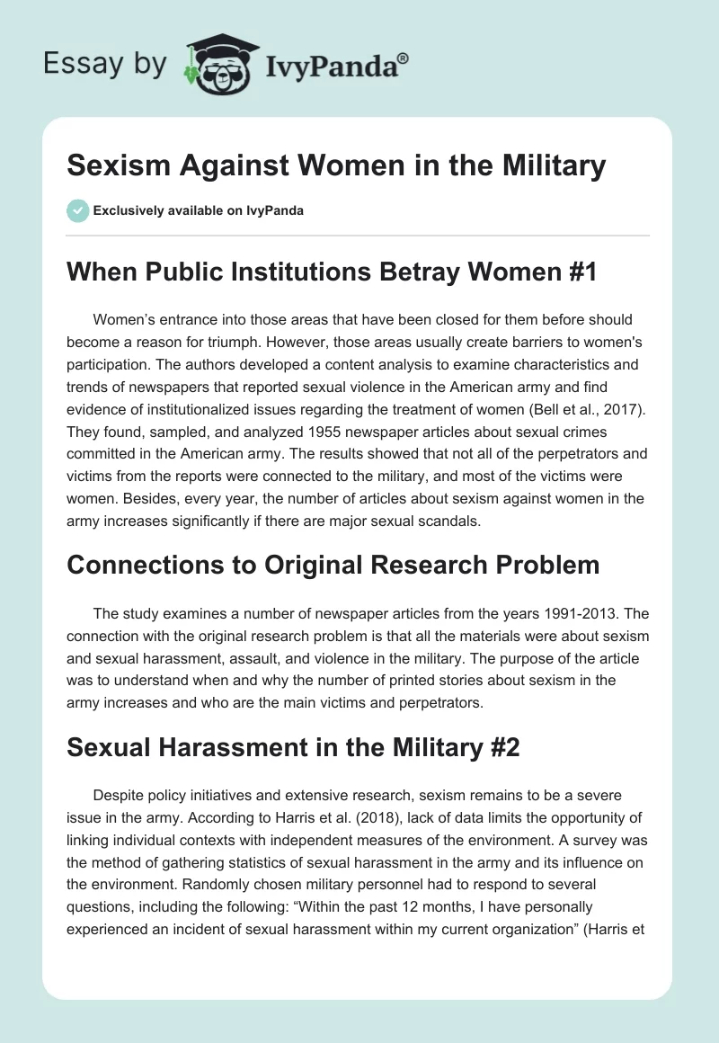 Sexism Against Women in the Military. Page 1