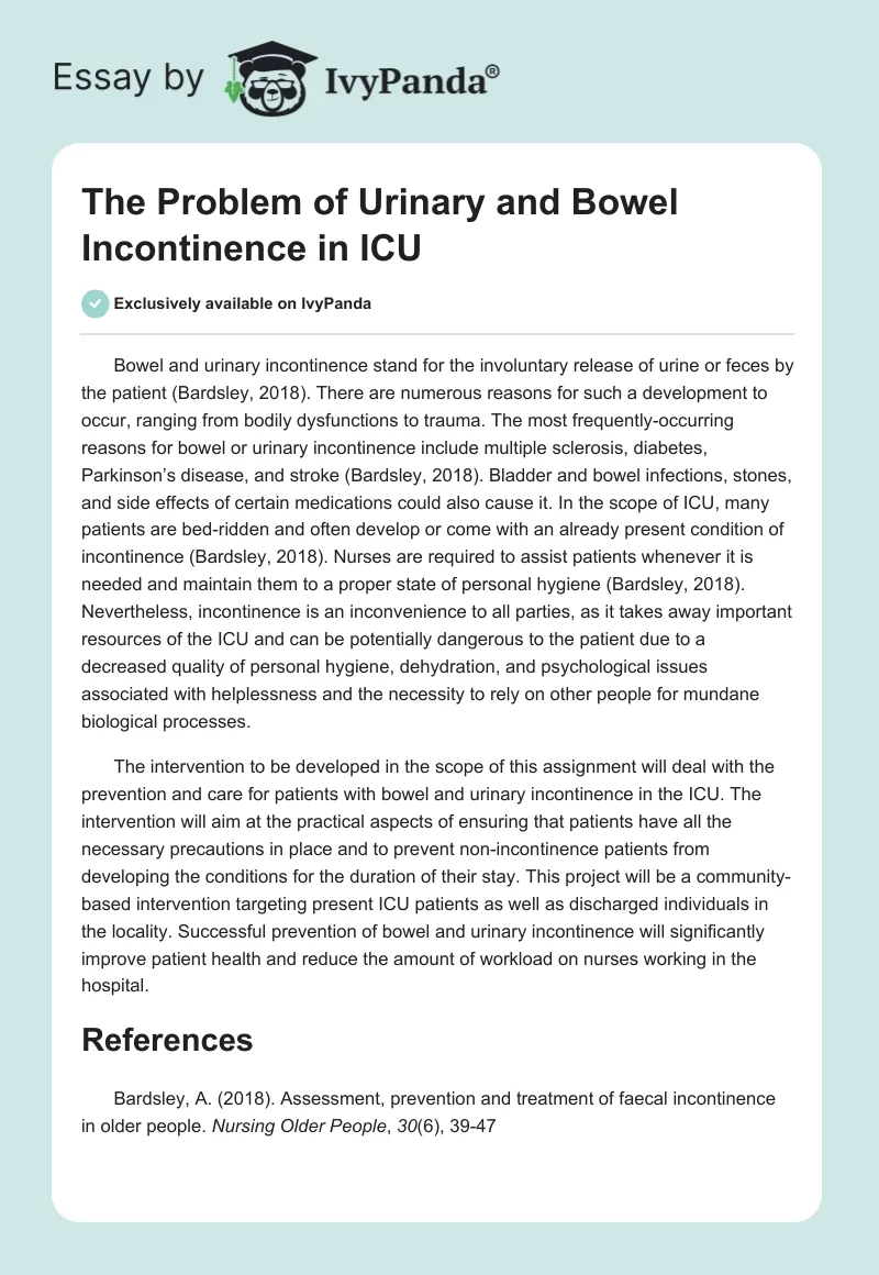 The Problem of Urinary and Bowel Incontinence in ICU. Page 1