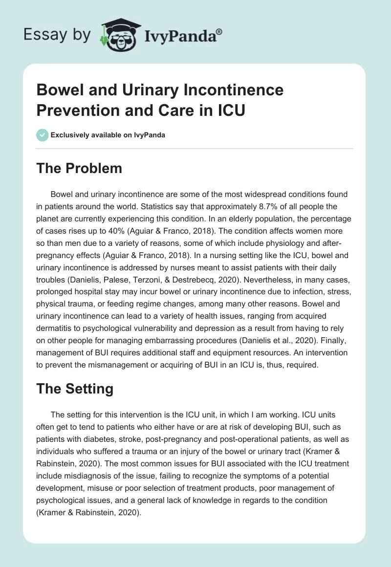 Bowel and Urinary Incontinence Prevention and Care in ICU. Page 1