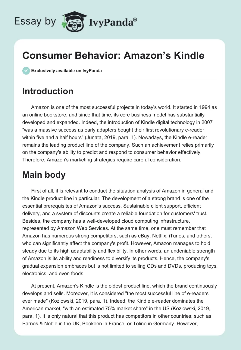 Consumer Behavior: Amazon’s Kindle. Page 1