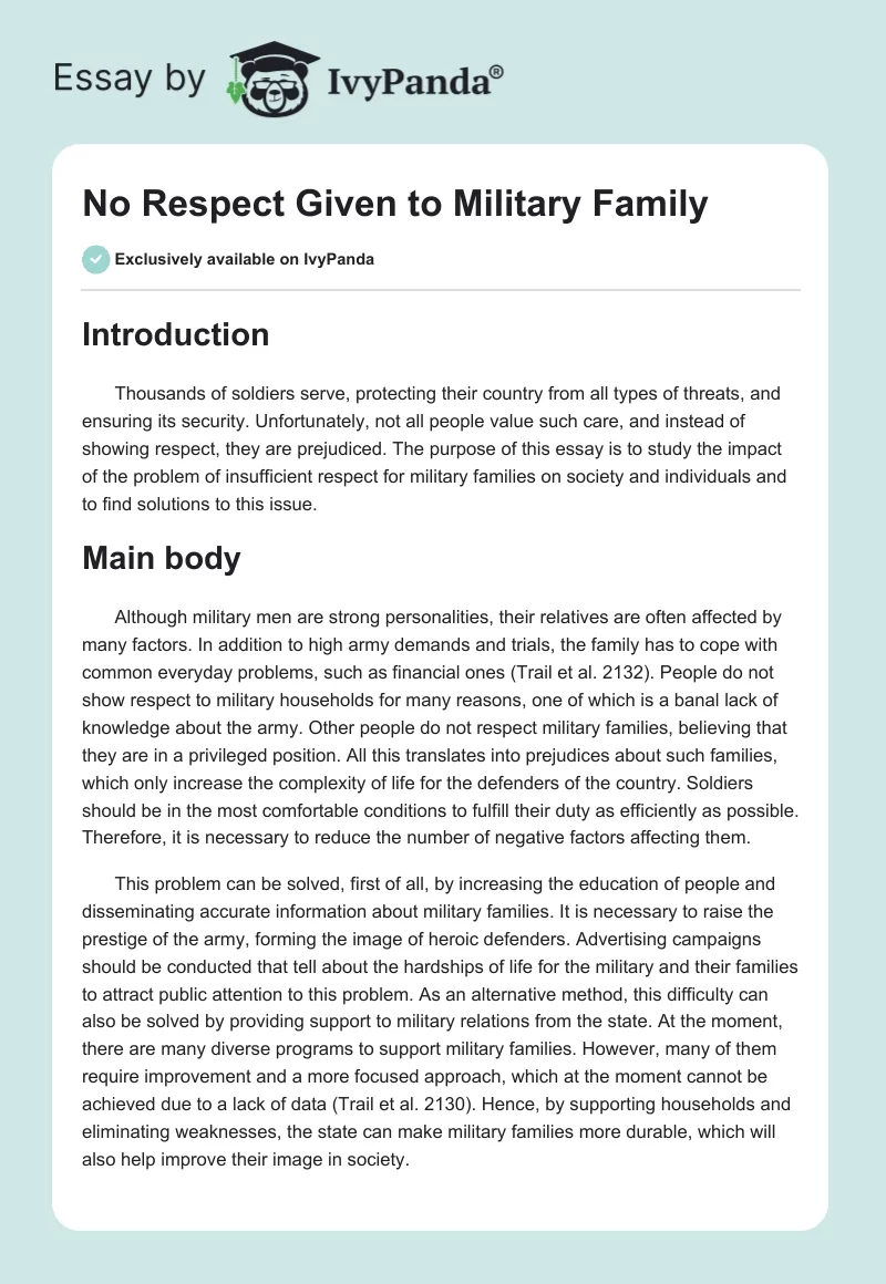 No Respect Given to Military Family. Page 1