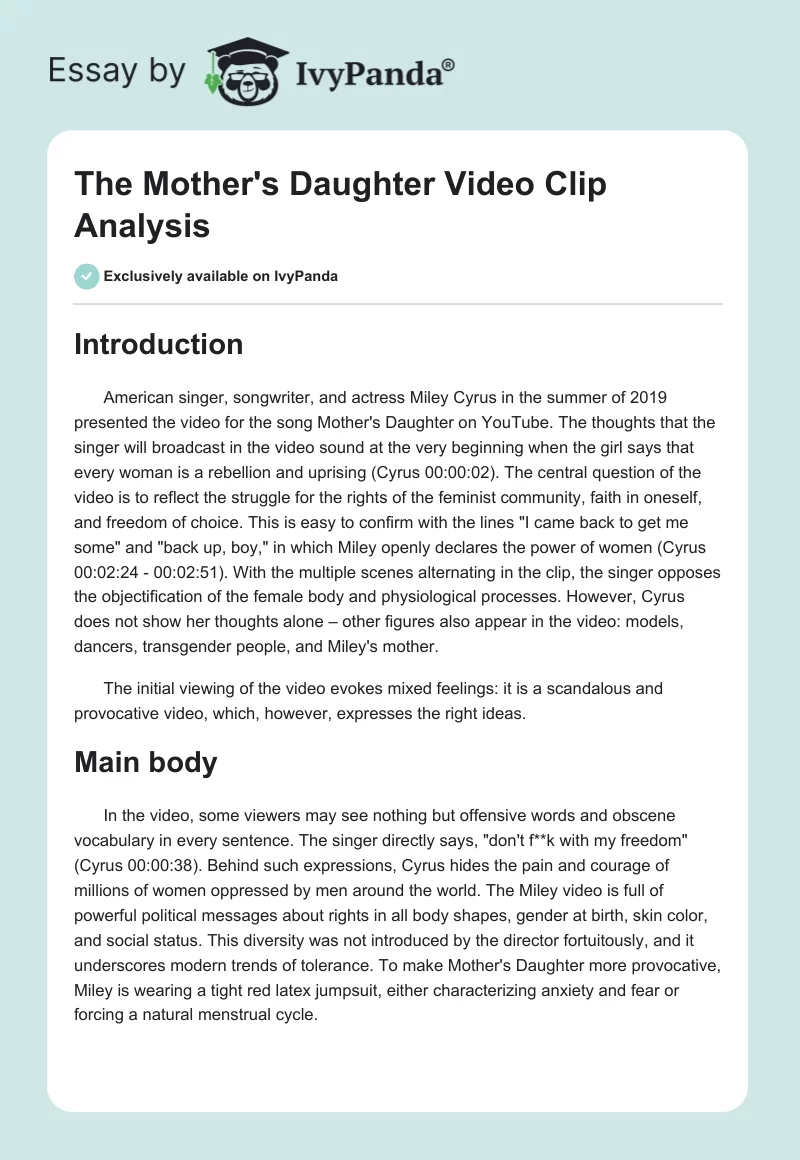 "The Mother's Daughter" Video Clip Analysis. Page 1