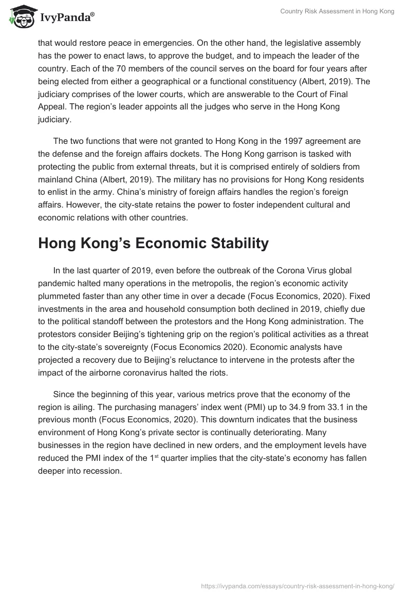 Country Risk Assessment in Hong Kong. Page 3