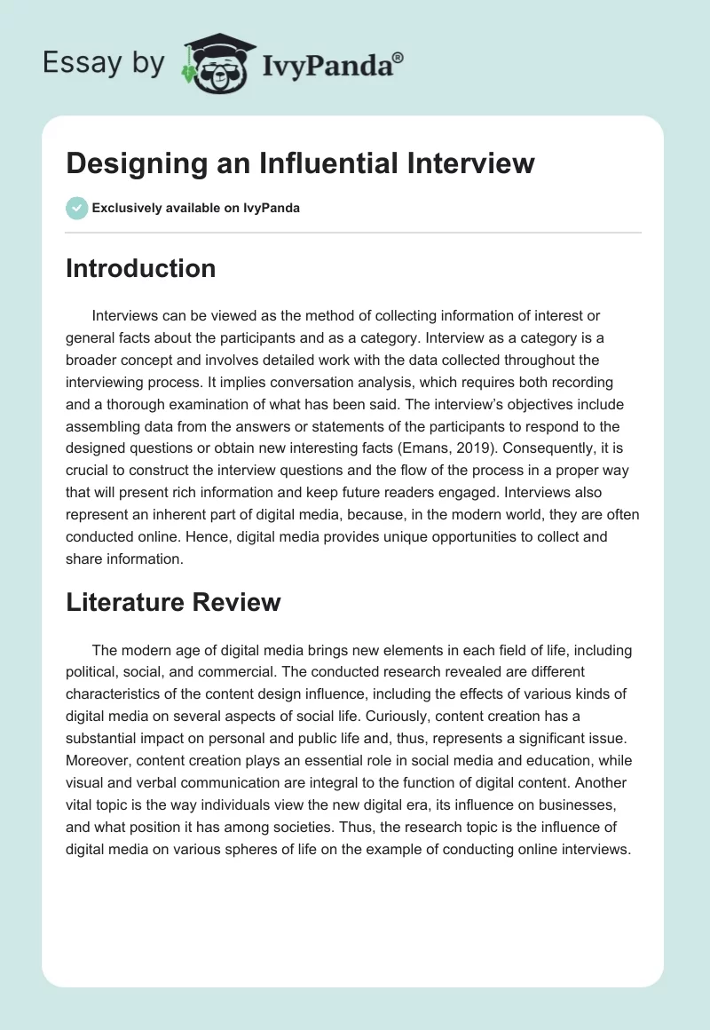 Designing an Influential Interview. Page 1