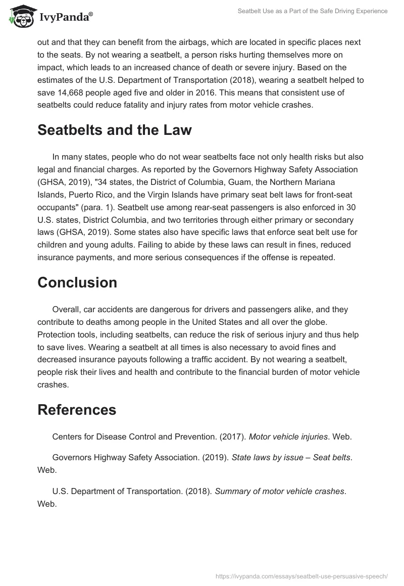 Seatbelt Use as a Part of the Safe Driving Experience. Page 2